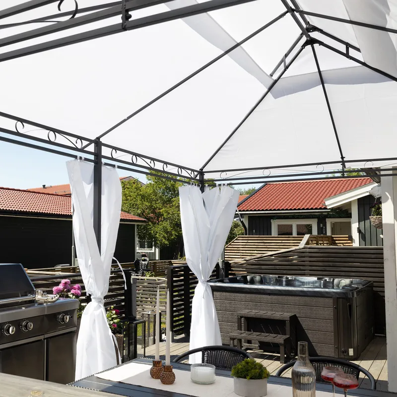 Paviljong 4x3m med väggar | Vit - Utemöbler - Solskydd - Paviljong - Komplett paviljong