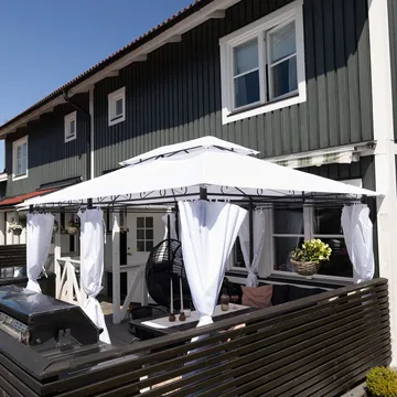 Paviljong 4x3m med väggar | Vit - Utemöbler - Solskydd - Paviljong - Komplett paviljong