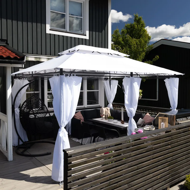 Paviljong 4x3m med väggar | Vit - Utemöbler - Solskydd - Paviljong - Komplett paviljong