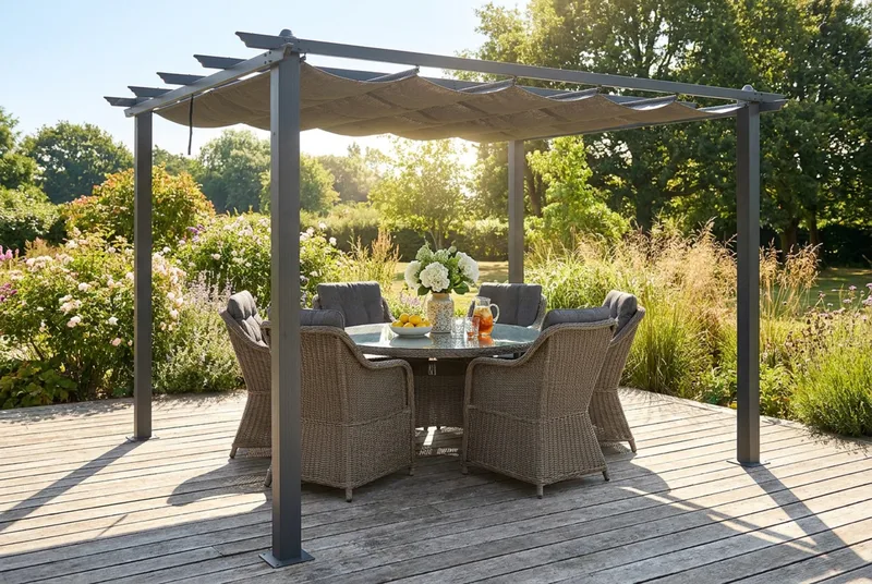 Porto Pergola 3x3 m i aluminium med tak för solskydd - Mörkgrå - Utemöbler - Solskydd - Pergola