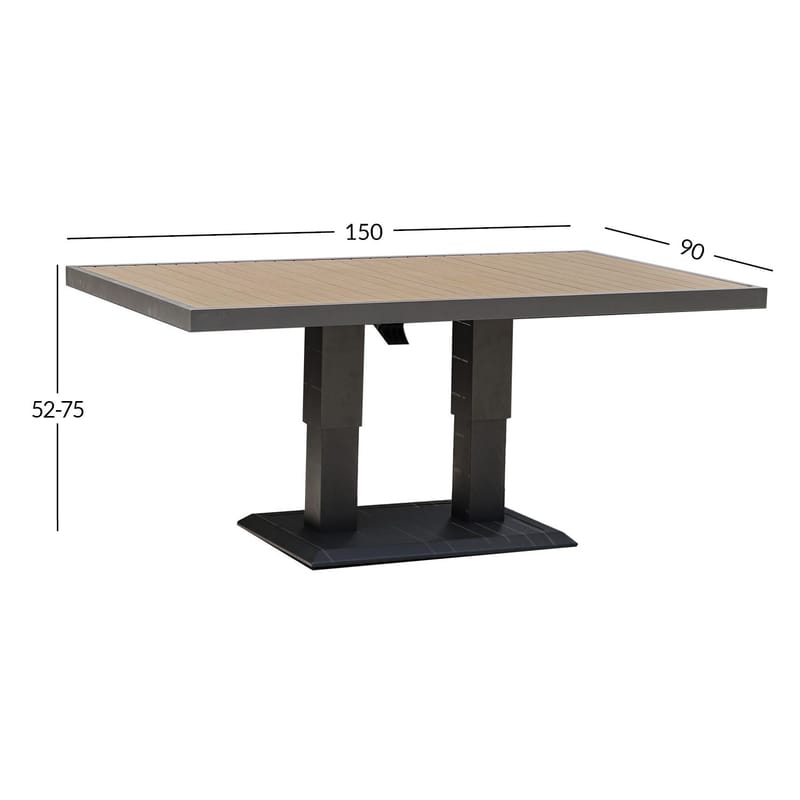 Bord Parker 150x90x52-75 cm - Grå - Utemöbler - Utebord & trädgårdsbord - Matbord utomhus