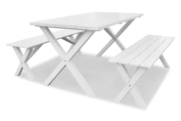 Matgrupp Scottsdale 150 cm + 2 Bänkar 140 cm Vit - KWA - Utemöbler - Utebord & trädgårdsbord - Picknickbord & bänkbord