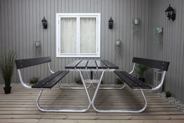 Picknickset Stabil Metall Ryggstöd ingår - Svart - Utemöbler - Utebord & trädgårdsbord - Picknickbord & bänkbord