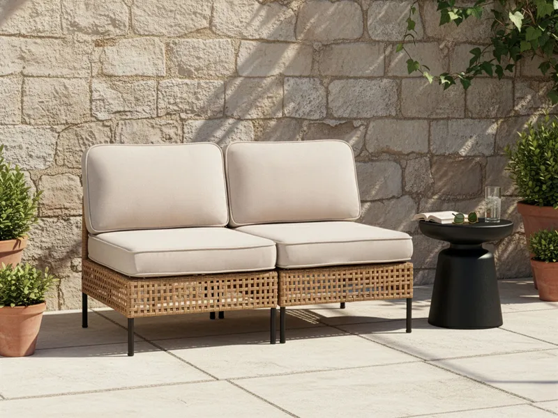 Soffa utomhus 2-Sits Omegana Utan Armstöd Konstrotting - Beige/Svart - Utemöbler - Utesoffa