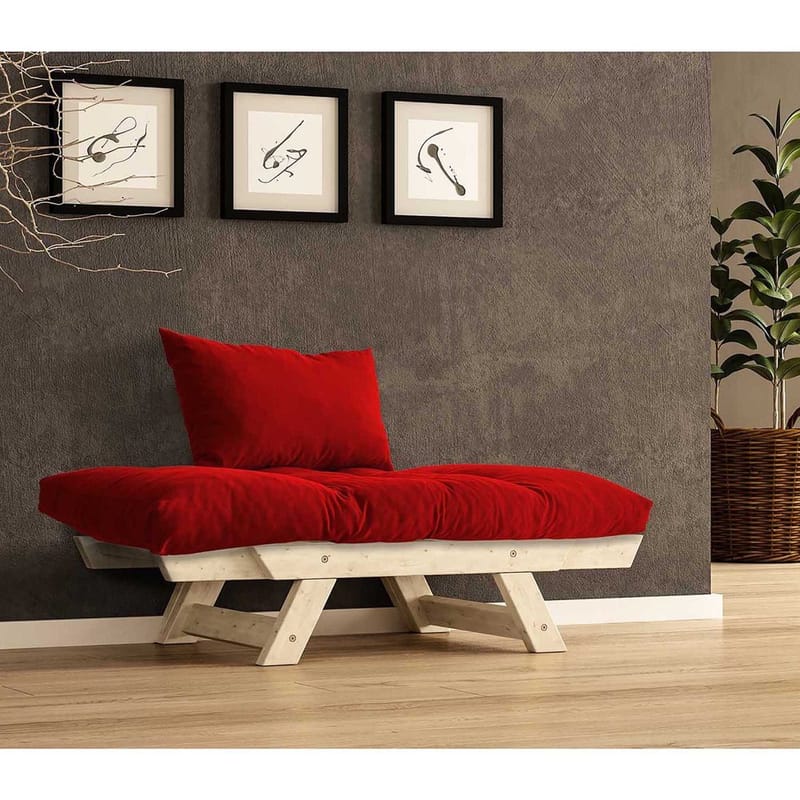 Zylar 2-sits Längsbäddad Bäddsoffa med Träram 75x140 cm i Linne - Röd|Beige - Möbler - Soffa - Bäddsoffa - Bäddsoffa 2 sits