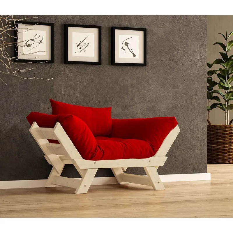 Zylar 2-sits Längsbäddad Bäddsoffa med Tr äram 75x140 cm i Linne, Röd|Beige