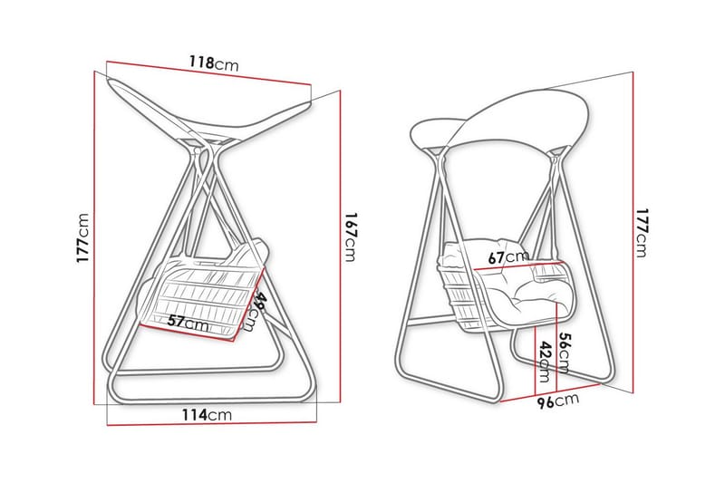 Kintore Hängstol Utomhus 96 cm 177x - Grå - Utemöbler - Utestol & trädgårdsstol - Hängstol utomhus