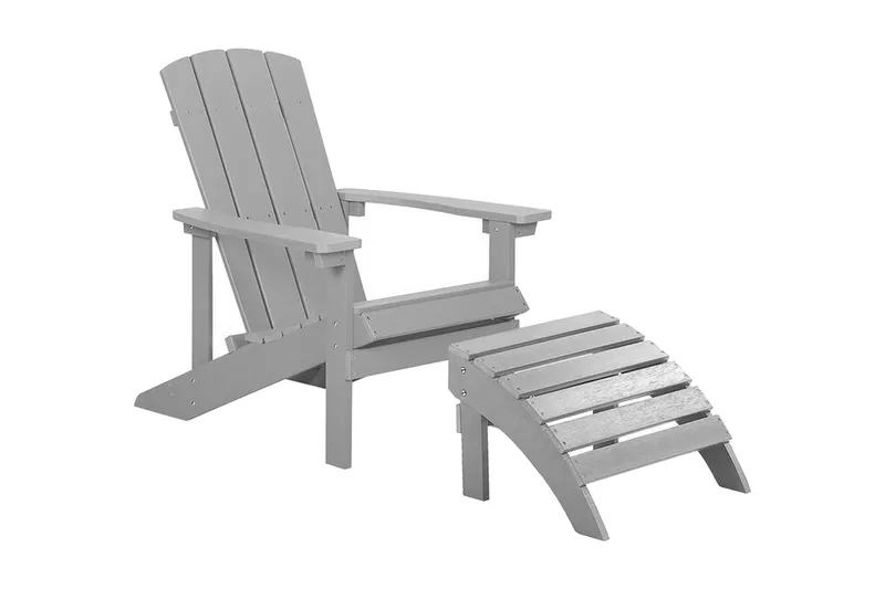 Trädgårdsstol med fotpall ljusgrå ADIRONDACK, Grå