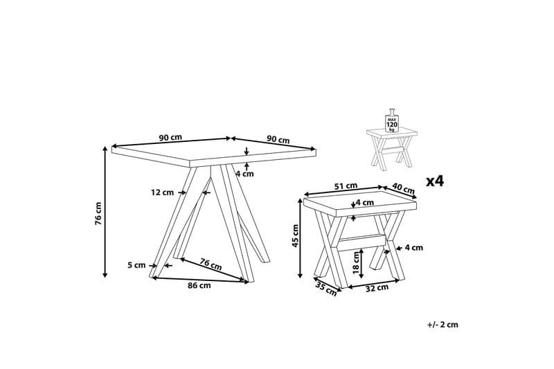 Trädgårdsset av Utebord och 4 pallar 90x90 OLBIA - Grå - Utemöbler - Utegrupp - Cafeset