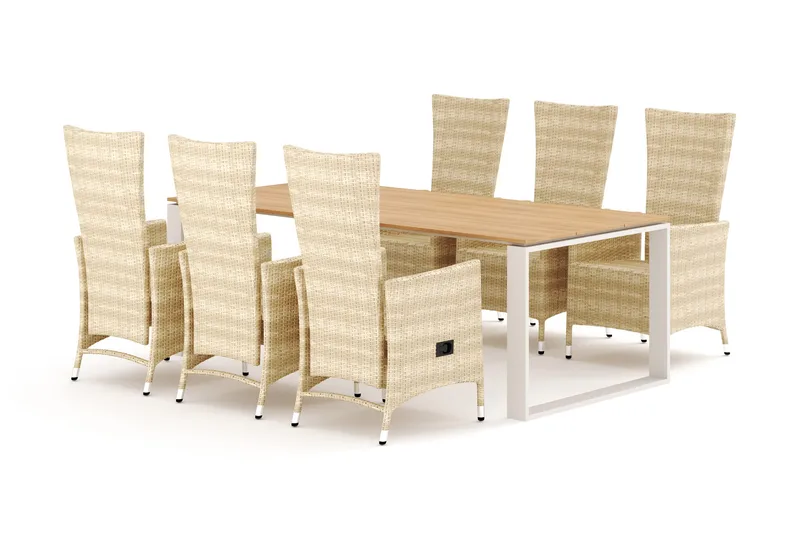 Devon utomhus matgrupp 210x100 cm med 6 Jenny matstolar - Beige/Teak - Utemöbler - Utegrupp - Matgrupp utomhus