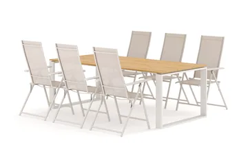 Devon utomhus matgrupp 210x100 cm med 6 Sanna positionsstolar - Beige/Teak - Utemöbler - Utegrupp - Matgrupp utomhus