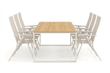 Devon utomhus matgrupp 210x100 cm med 6 Sanna positionsstolar - Beige/Teak - Utemöbler - Utegrupp - Matgrupp utomhus