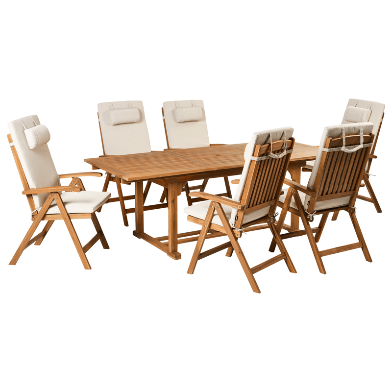 Matgrupp utomhus 6-Sits Java Premium Akaciaträ - Brun/Ljusbeige - Utemöbler - Utegrupp - Matgrupp utomhus