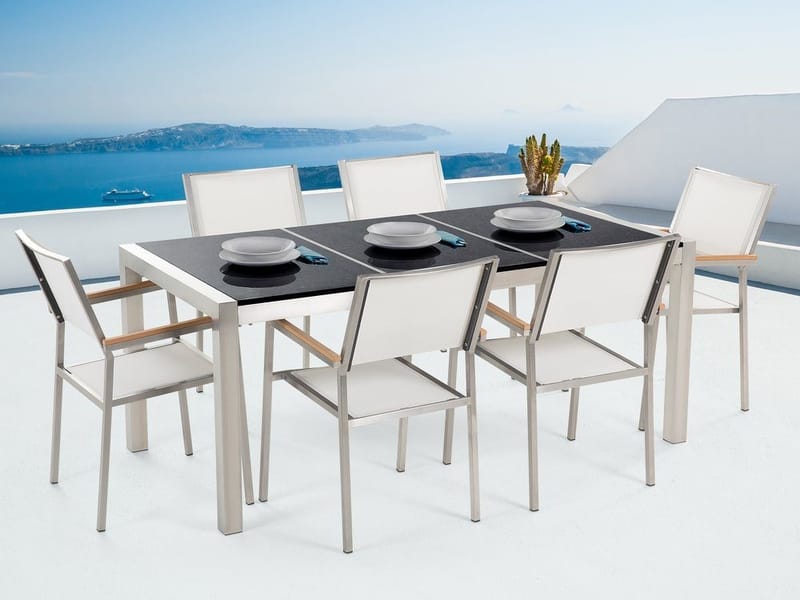 Bacoli Matgrupp Utomhus 180 cm + 6 Utestolar, Svart