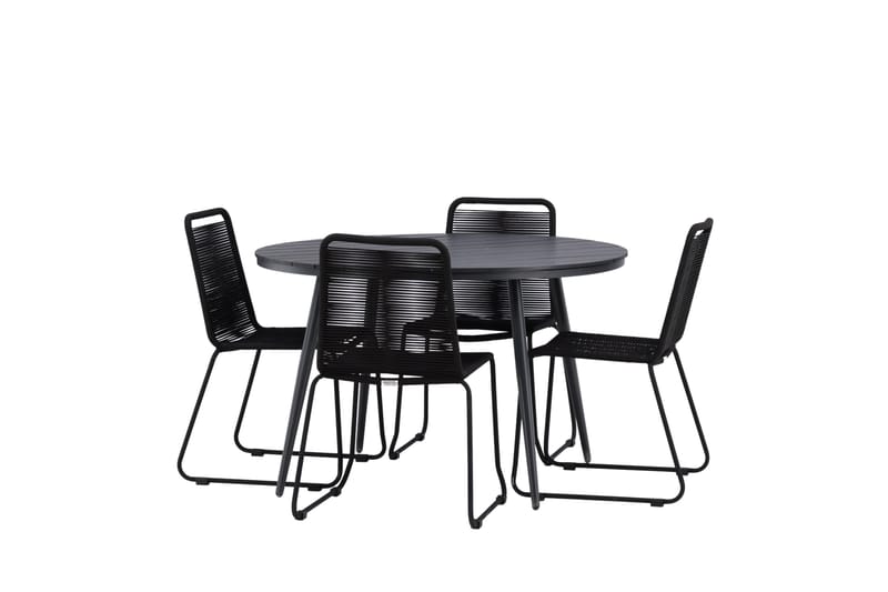 Break Matgrupp Utomhus Rund 120 cm + 4 Lindos Stapelbar Stol - Svart - Utemöbler - Utegrupp - Matgrupp utomhus