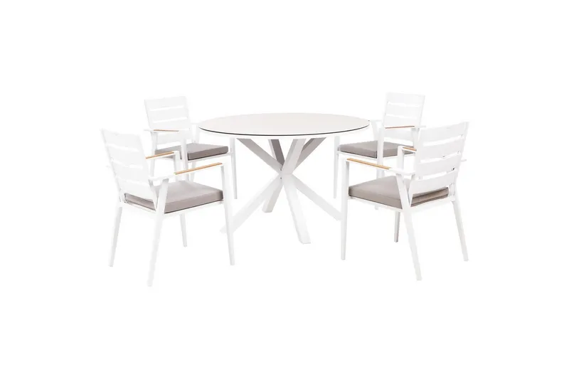 Matsalsset Maletto/Taviano Vit/grått/beige/ljust trä - Vit/grått/beige/ljust trä - Utemöbler - Utegrupp - Matgrupp utomhus