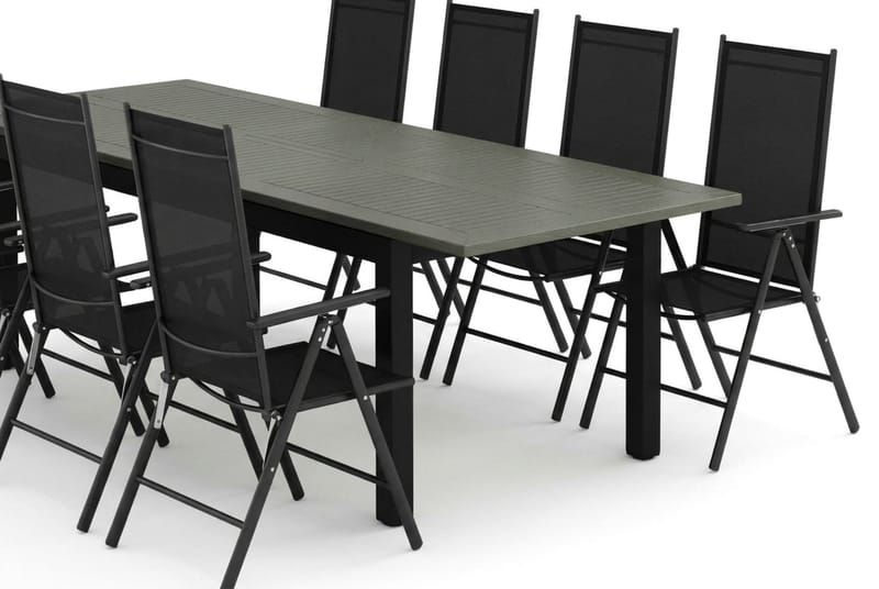 Monaco utomhus matgrupp förlängningsbart 210/310x90 med 8 Maggie positionsstolar - Svart/Grå - Utemöbler - Utegrupp - Matgrupp utomhus