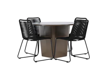 Santa Fe Matgrupp Utomhus Rund 120 cm + 4 st Linero Matstolar Svart/Brun - Utemöbler - Utegrupp - Matgrupp utomhus