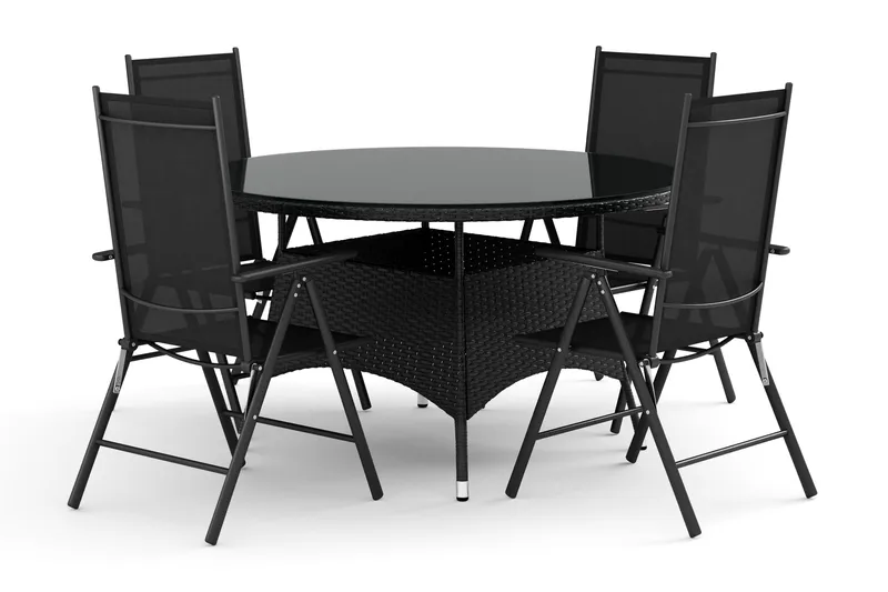 Thor utomhus rund matgrupp 140 cm med 4 positionsstolar - Svart - Utemöbler - Utegrupp - Matgrupp utomhus