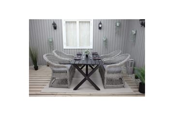 Utomhusmöbelgrupp 150 cm Bord & 4 Merida grå stolar Svart - Svart - Utemöbler - Utegrupp - Matgrupp utomhus