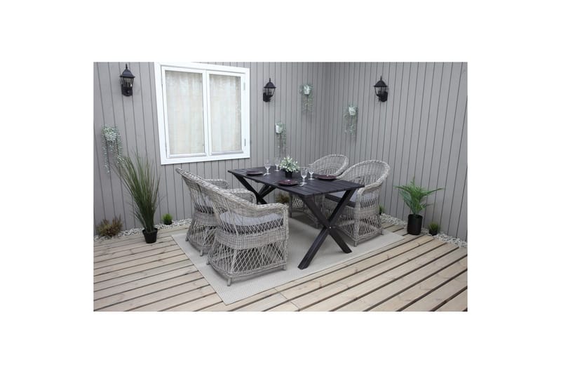 Utomhusmöbelgrupp 150 cm Bord & 4 Merida grå stolar Svart - Svart - Utemöbler - Utegrupp - Matgrupp utomhus