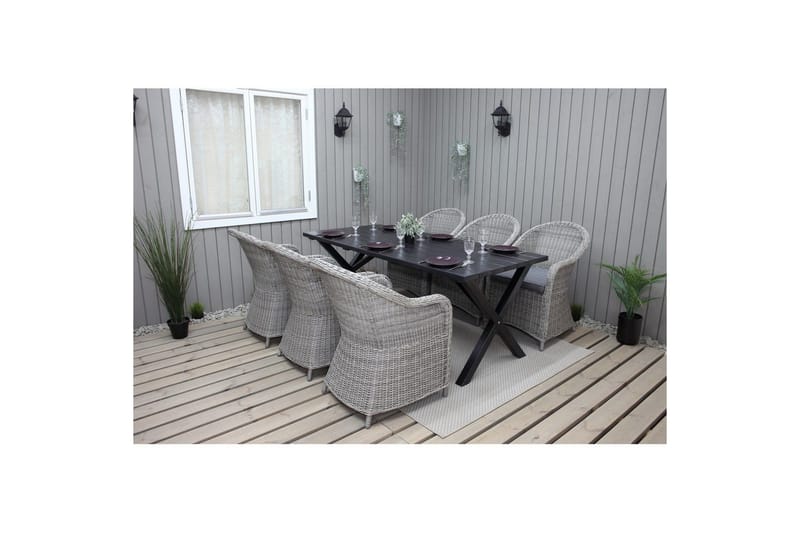 Utomhusmöbelgrupp 190 cm Bord & 6 Belize grå stolar Svart - Svart - Utemöbler - Utegrupp - Matgrupp utomhus
