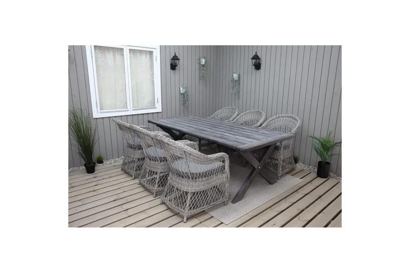 Utomhusmöbelgrupp 220 cm bord & 6 Merida grå stolar Grå - Grå - Utemöbler - Utegrupp - Matgrupp utomhus