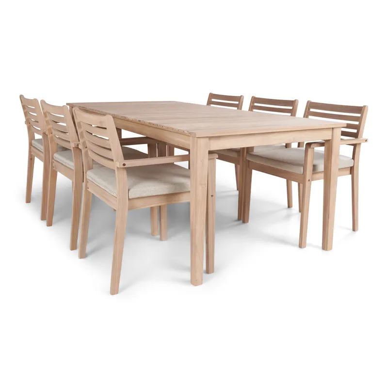 Wagnera Matgrupp Utomhus 206 cm med 6 Kamman Matstolar - Beige - Utemöbler - Utegrupp - Matgrupp utomhus