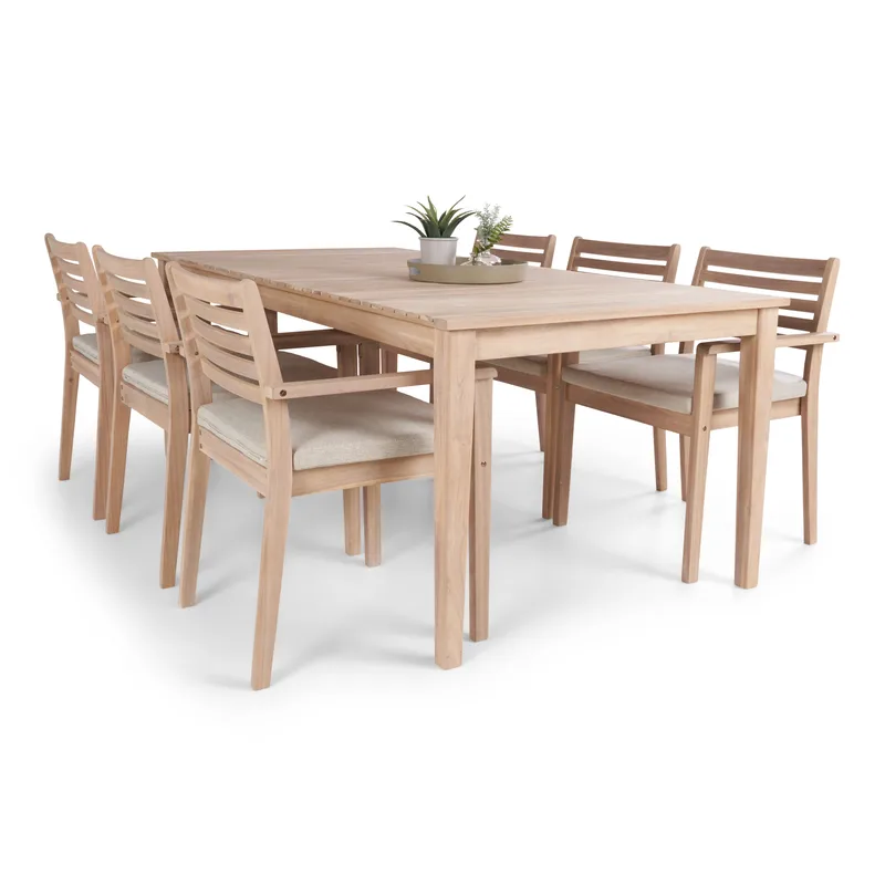 Wagnera Matgrupp Utomhus 206 cm med 6 Kamman Matstolar - Beige - Utemöbler - Utegrupp - Matgrupp utomhus